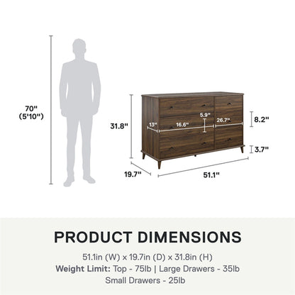 Farnsworth Wooden Chest Of 6 Drawers Wide In Walnut