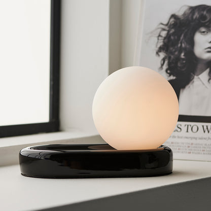 Contour Matt Opal Sphere Glass Shade Table Lamp With Gloss Black Ceramic Base