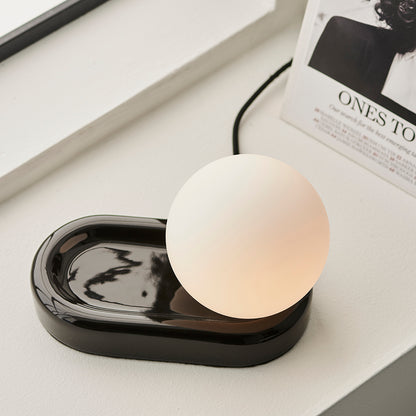 Contour Matt Opal Sphere Glass Shade Table Lamp With Gloss Black Ceramic Base