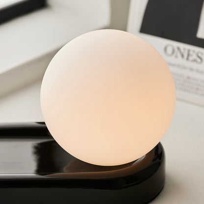 Contour Matt Opal Sphere Glass Shade Table Lamp With Gloss Black Ceramic Base