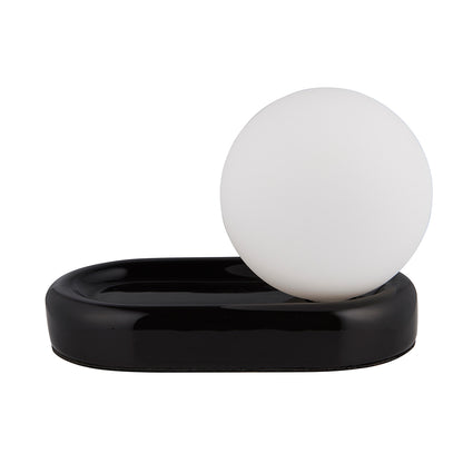 Contour Matt Opal Sphere Glass Shade Table Lamp With Gloss Black Ceramic Base