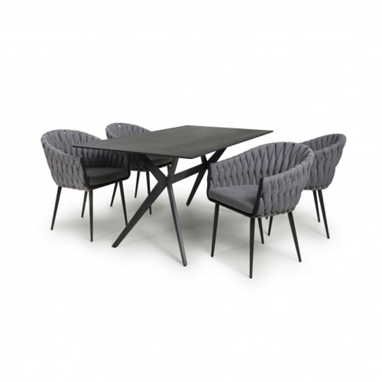 Timor Large Black Sintered Stone Top Dining Table With 4 Pandora Grey Chairs