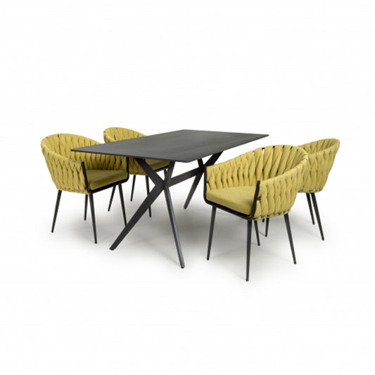 Timor Large Black Sintered Stone Top Dining Table With 4 Pandora Yellow Chairs