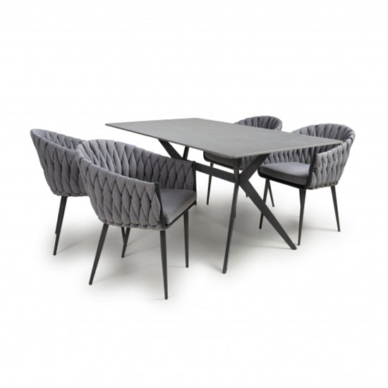 Timor Large Grey Sintered Stone Top Dining Table With 4 Pandora Grey Chairs