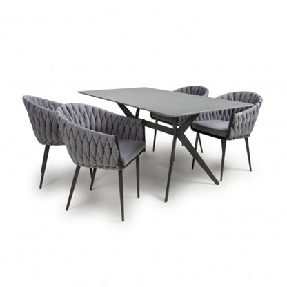 Timor Large Grey Sintered Stone Top Dining Table With 4 Pandora Grey Chairs