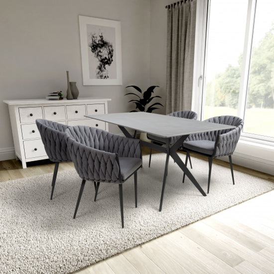 Timor Large Grey Sintered Stone Top Dining Table With 4 Pandora Grey Chairs