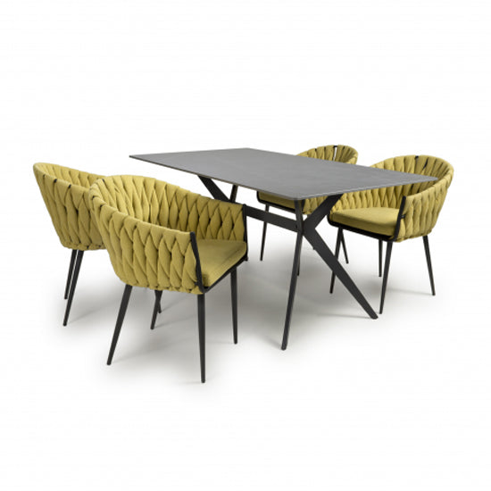 Timor Large Grey Sintered Stone Top Dining Table With 4 Pandora Yellow Chairs