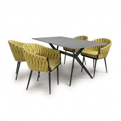 Timor Large Grey Sintered Stone Top Dining Table With 4 Pandora Yellow Chairs