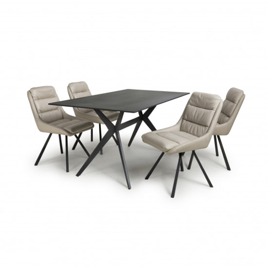 Timor Large Black Sintered Stone Top Dining Table With 4 Arnhem Cream Chairs