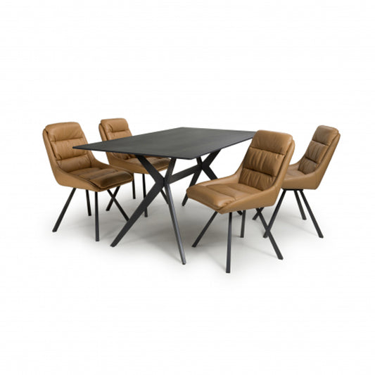Timor Large Black Sintered Stone Top Dining Table With 4 Arnhem Tan Chairs