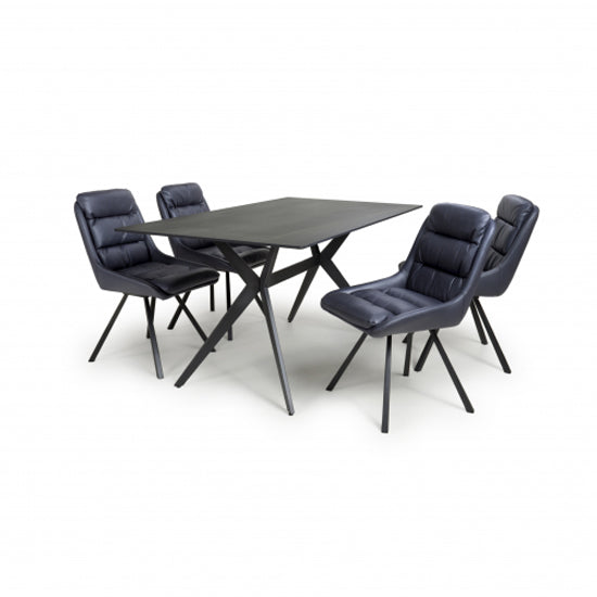Timor Large Black Sintered Stone Top Dining Table With 4 Arnhem Midnight Blue Chairs
