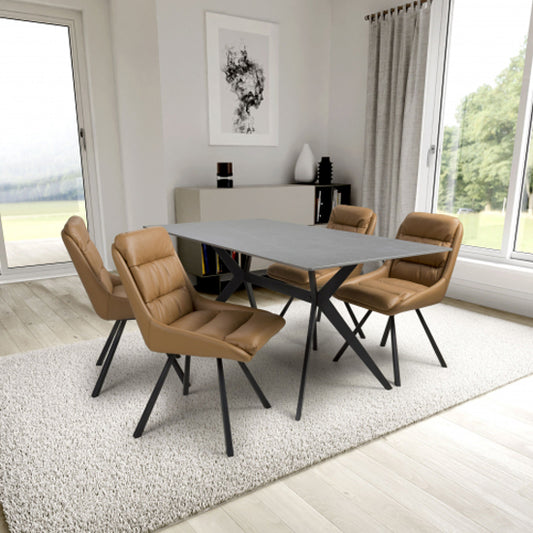 Timor Large Grey Sintered Stone Top Dining Table With 4 Arnhem Tan Chairs