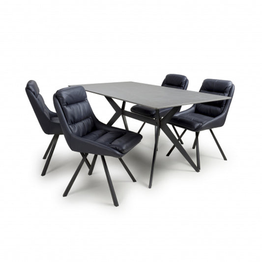 Timor Large Grey Sintered Stone Top Dining Table With 4 Arnhem Midnight Blue Chairs