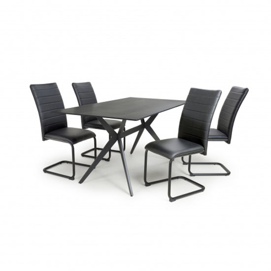 Timor Large Black Sintered Stone Top Dining Table With 4 Carlisle Black Chairs