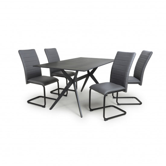 Timor Large Black Sintered Stone Top Dining Table With 4 Carlisle Grey Chairs