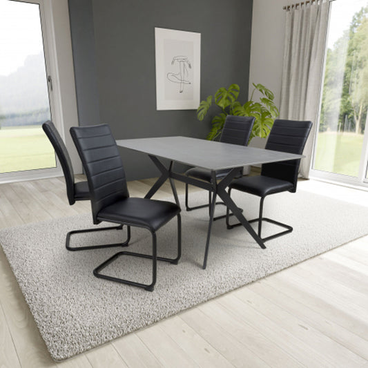 Timor Large Grey Sintered Stone Top Dining Table With 4 Carlisle Black Chairs