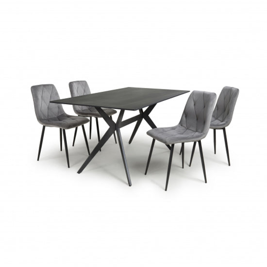 Timor Large Black Sintered Stone Top Dining Table With 4 Vernon Grey Chairs