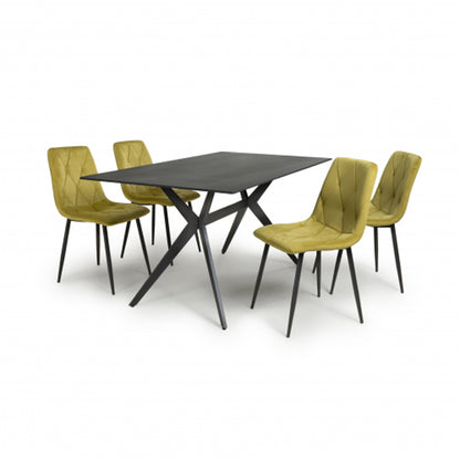 Timor Large Black Sintered Stone Top Dining Table With 4 Vernon Yellow Chairs
