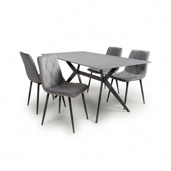 Timor Large Grey Sintered Stone Top Dining Table With 4 Vernon Grey Chairs
