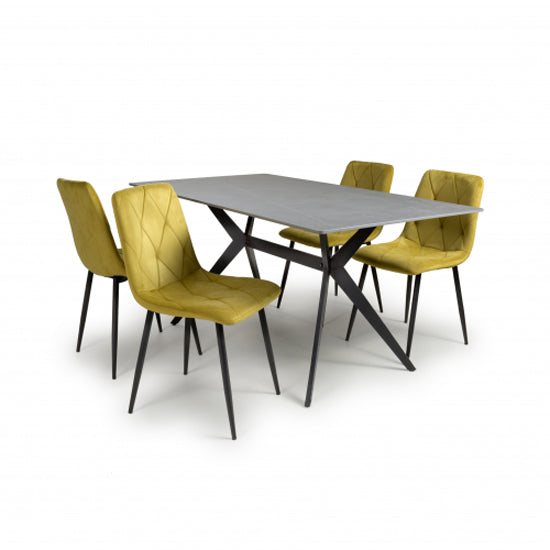 Timor Large Grey Sintered Stone Top Dining Table With 4 Vernon Yellow Chairs