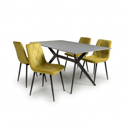 Timor Large Grey Sintered Stone Top Dining Table With 4 Vernon Yellow Chairs