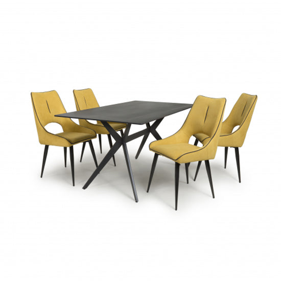 Timor Large Black Sintered Stone Top Dining Table With 4 Lima Yellow Chairs
