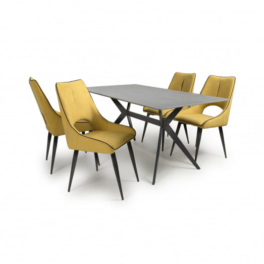 Timor Large Grey Sintered Stone Top Dining Table With 4 Lima Yellow Chairs