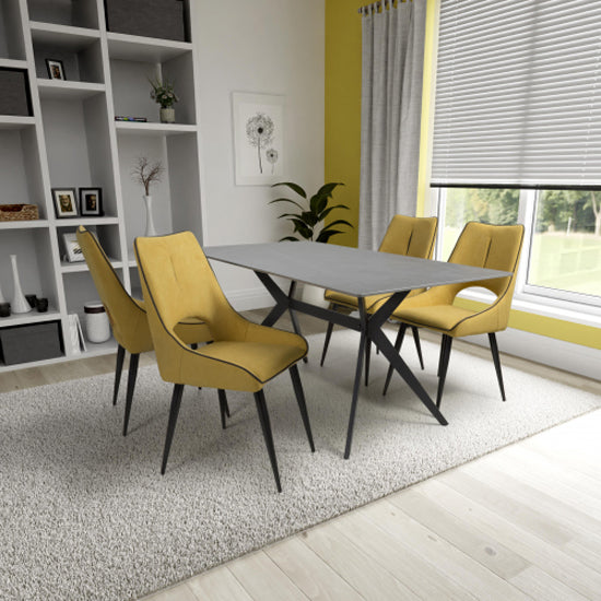 Timor Large Grey Sintered Stone Top Dining Table With 4 Lima Yellow Chairs