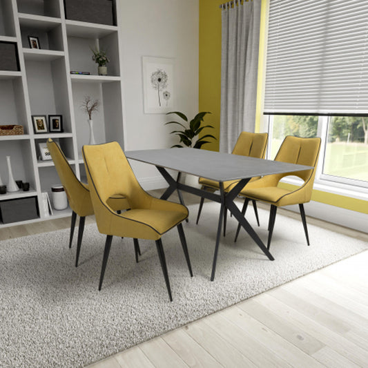 Timor Large Grey Sintered Stone Top Dining Table With 4 Lima Yellow Chairs