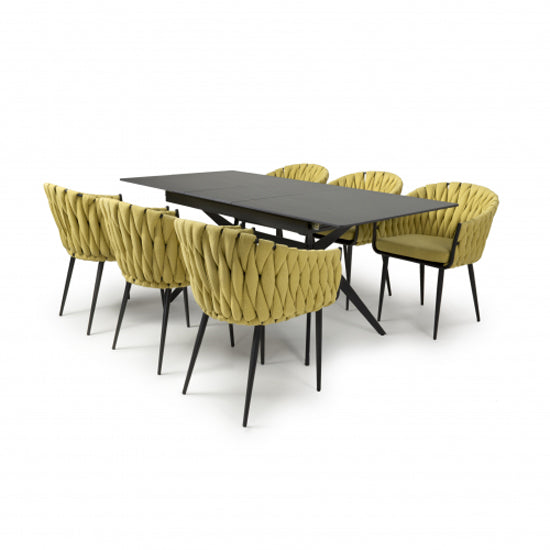 Tarsus Extending Black Ceramic Top Dining Table With 6 Pandora Yellow Chairs