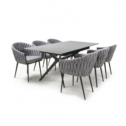 Tarsus Extending Grey Ceramic Top Dining Table With 6 Pandora Grey Chairs