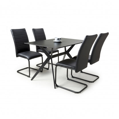 Timor Small Black Sintered Stone Top Dining Table With 4 Carlisle Black Chairs