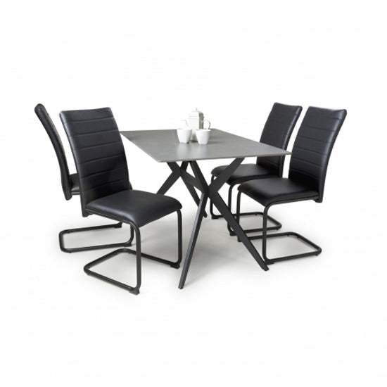 Timor Small Grey Sintered Stone Top Dining Table With 4 Carlisle Black Chairs