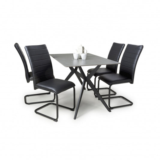 Timor Small Grey Sintered Stone Top Dining Table With 4 Carlisle Black Chairs
