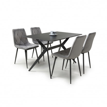 Timor Small Black Sintered Stone Top Dining Table With 4 Vernon Grey Chairs