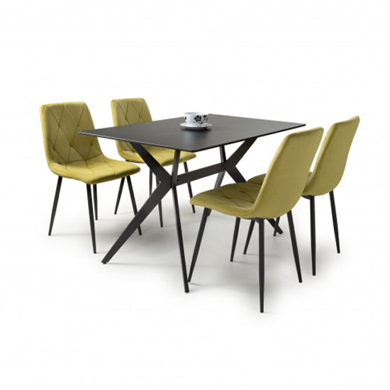 Timor Small Black Sintered Stone Top Dining Table With 4 Vernon Yellow Chairs