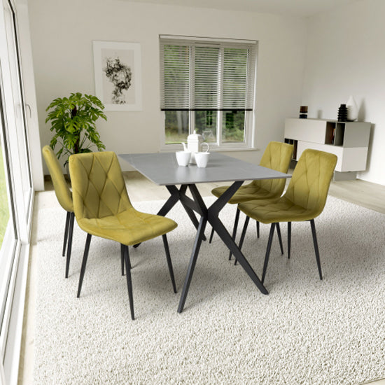 Timor Small Grey Sintered Stone Top Dining Table With 4 Vernon Yellow Chairs