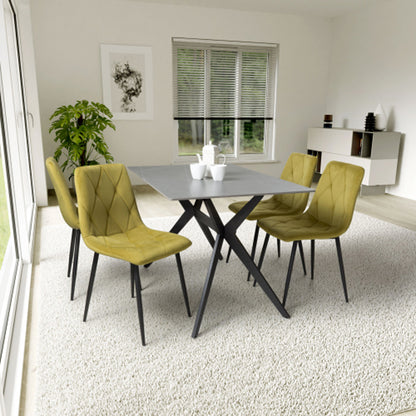 Timor Small Grey Sintered Stone Top Dining Table With 4 Vernon Yellow Chairs