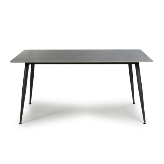 Monaco Large Ceramic Dining Table In Grey Granite Effect With Black Metal Legs