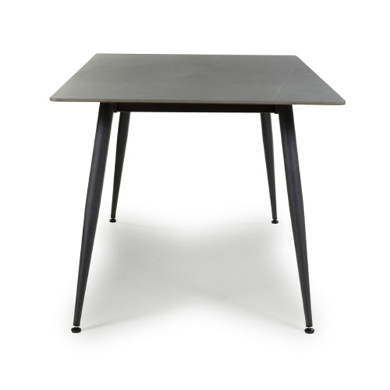Monaco Large Ceramic Dining Table In Grey Granite Effect With Black Metal Legs