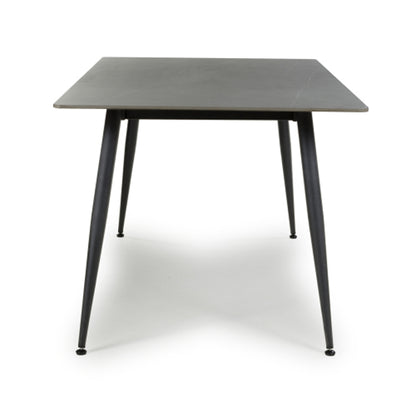 Monaco Large Ceramic Dining Table In Grey Granite Effect With Black Metal Legs