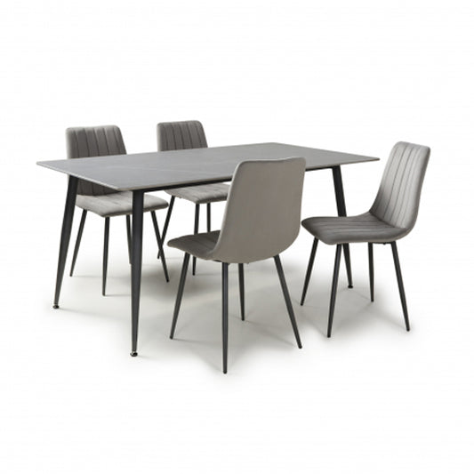 Monaco Large Grey Ceramic Dining Table With 4 Madison Grey Chairs