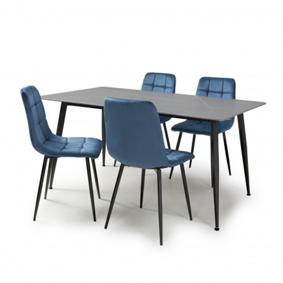 Monaco Large Grey Ceramic Dining Table With 4 Lisbon Blue Chairs