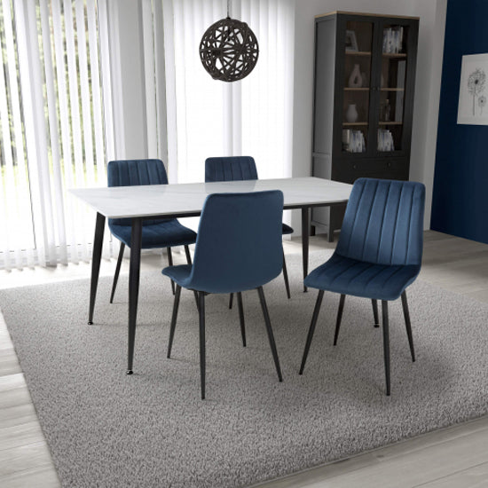 Monaco Large White Ceramic Dining Table With 4 Lisbon Blue Chairs