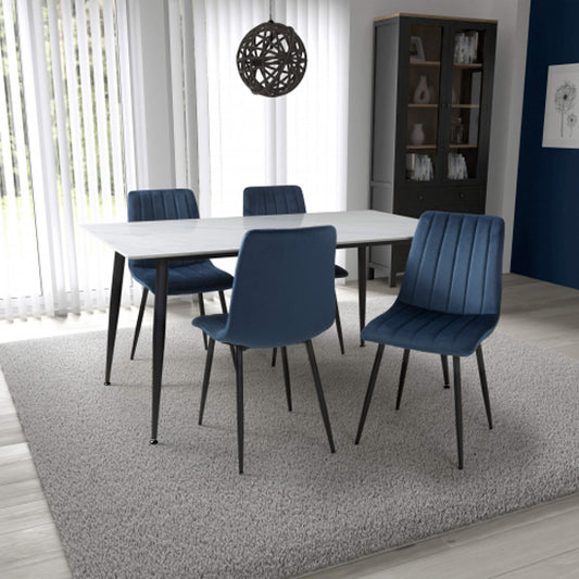 Monaco Large White Ceramic Dining Table With 4 Lisbon Blue Chairs