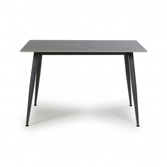 Monaco Small Ceramic Dining Table In Grey Granite Effect With Black Metal Legs