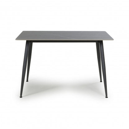 Monaco Small Ceramic Dining Table In Grey Granite Effect With Black Metal Legs