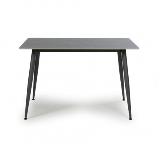 Monaco Small Ceramic Dining Table In Grey Granite Effect With Black Metal Legs