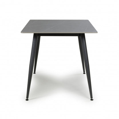 Monaco Small Ceramic Dining Table In Grey Granite Effect With Black Metal Legs