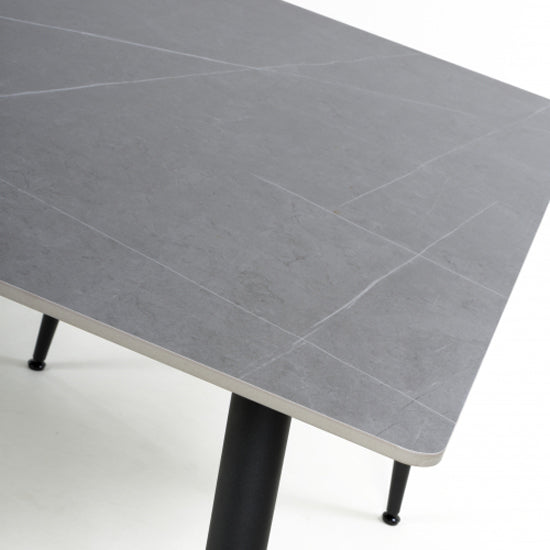 Monaco Small Ceramic Dining Table In Grey Granite Effect With Black Metal Legs
